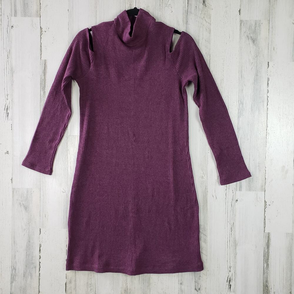 NWT Splendid Cold Shoulder Purple Mock Neck Ribbed Sweater Dress Women's Size XL